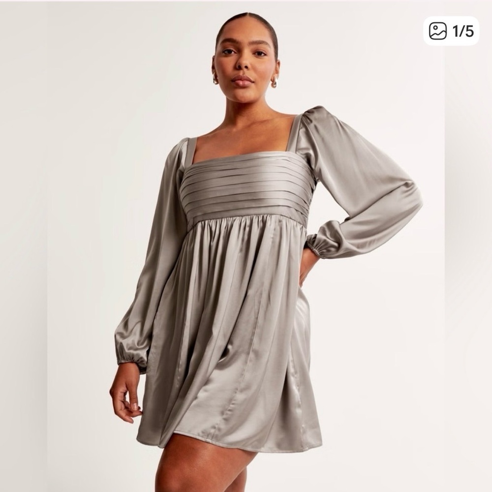 Abercombie &Fitch Satin Emerson Dress with Pleated Bodice -Taupe SZ M